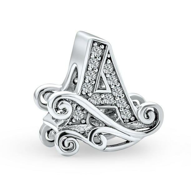 Alphabet Letter S Triangle Initial Bead for Silver European Style Charm Bracelet 